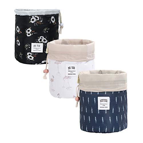 HOYOFO Drawstring Makeup Bags Travel Cosmetics Bag Barrel Makeup Bag Brush Organizer Toiletry Kit Storage Pouch
