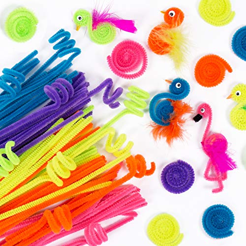 Horizon Group USA Neon Fuzzy Sticks. Pipe Cleaner, Bendi Sticks, Chenille Stem- 200 Pack, Neon