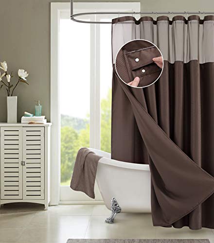 Book Cover Dainty Home Smart Design Complete 2 in 1 Waffle Weave Hotel Spa Style Fabric Shower Curtain Snap On/Off Waterproof Detachable Liner Set, 72 inch wide x 72 inch long, CHOCOLATE BROWN