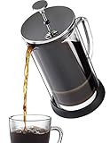 French Press Coffee Maker 34 oz - Innovative Double Glass Design Holds Heat, Dual Filters Provide a Smooth Brew - Includes 2 Additional Mesh Filters (34oz)
