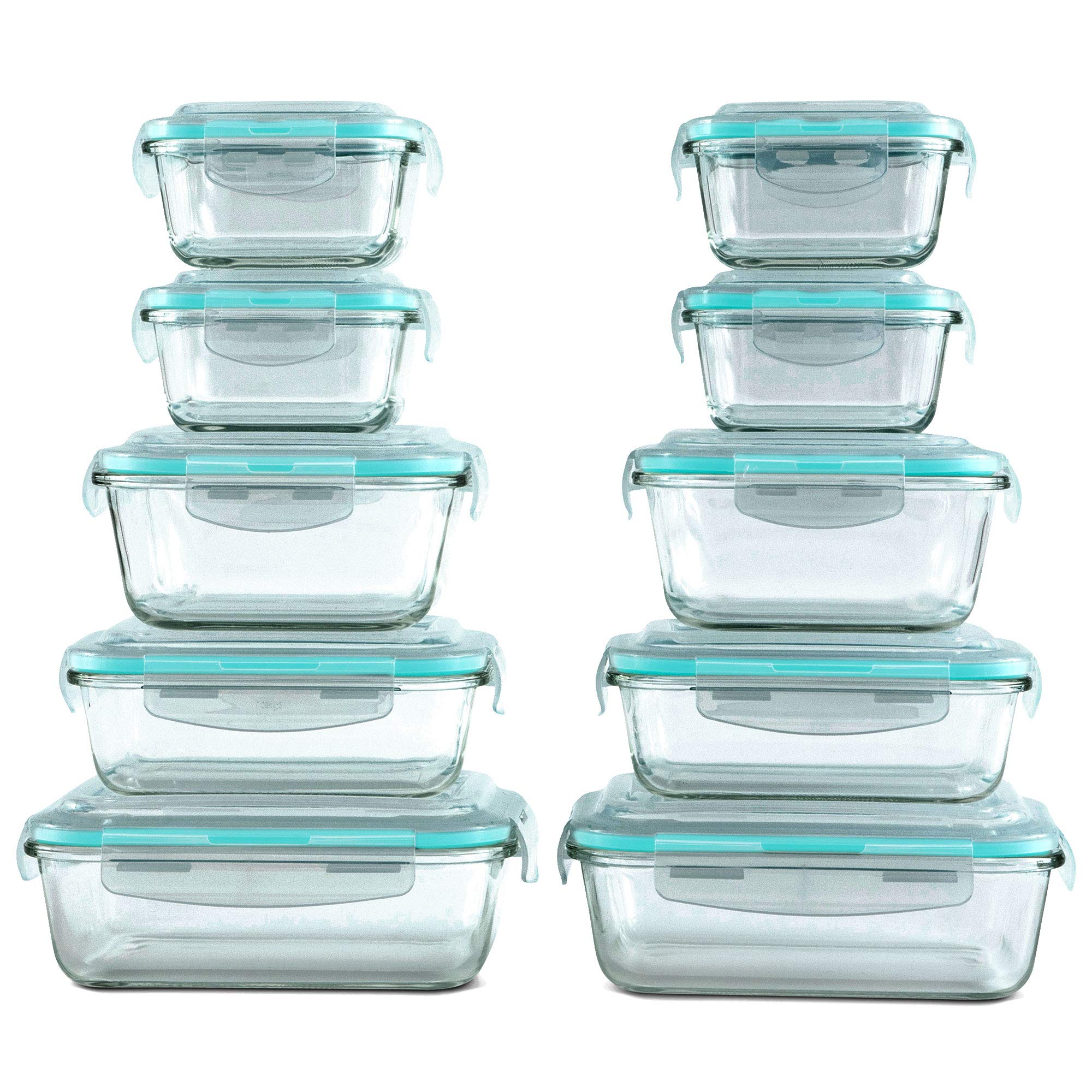 Vallo [20 Piece] Glass Food Storage Containers Set with Snap Lock Lids - Safe for Microwave, Oven, Dishwasher, Freezer - BPA Free - Airtight & Leakproof