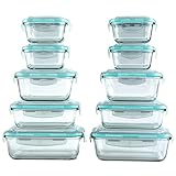 [20 Piece] Glass Food Storage Containers Set with Snap Lock Lids - Safe for Microwave Oven Dishwasher Freezer - BPA Free - Airtight & Leakproof