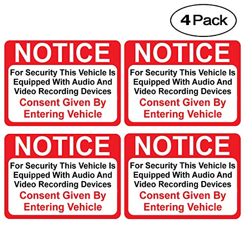 Book Cover (4 Pack) Notice Vehicle is Equipped with Audio and Video Recording Devices Consent by Entering Sticker - Self Adhesive 2½ X 3½
