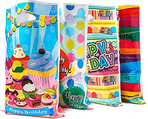 PintreeLand Happy Birthday Party Favor Bags 48 PCS Plastic Return Gift Goodie Treat Bags for Kids Children Birthday, Baby Shower