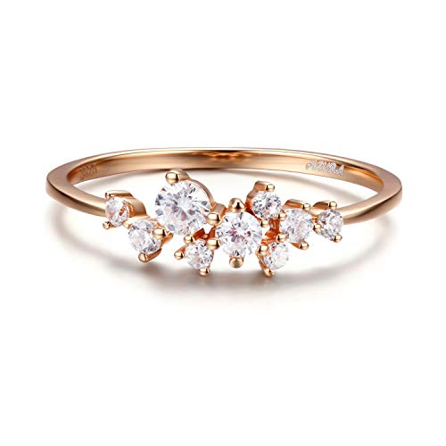 Indigo Blonde Diamond Cluster Ring for Women in Sterling Silver Dainty Stackable Ring 14K Gold Vermeil (Rose Gold, 8)
