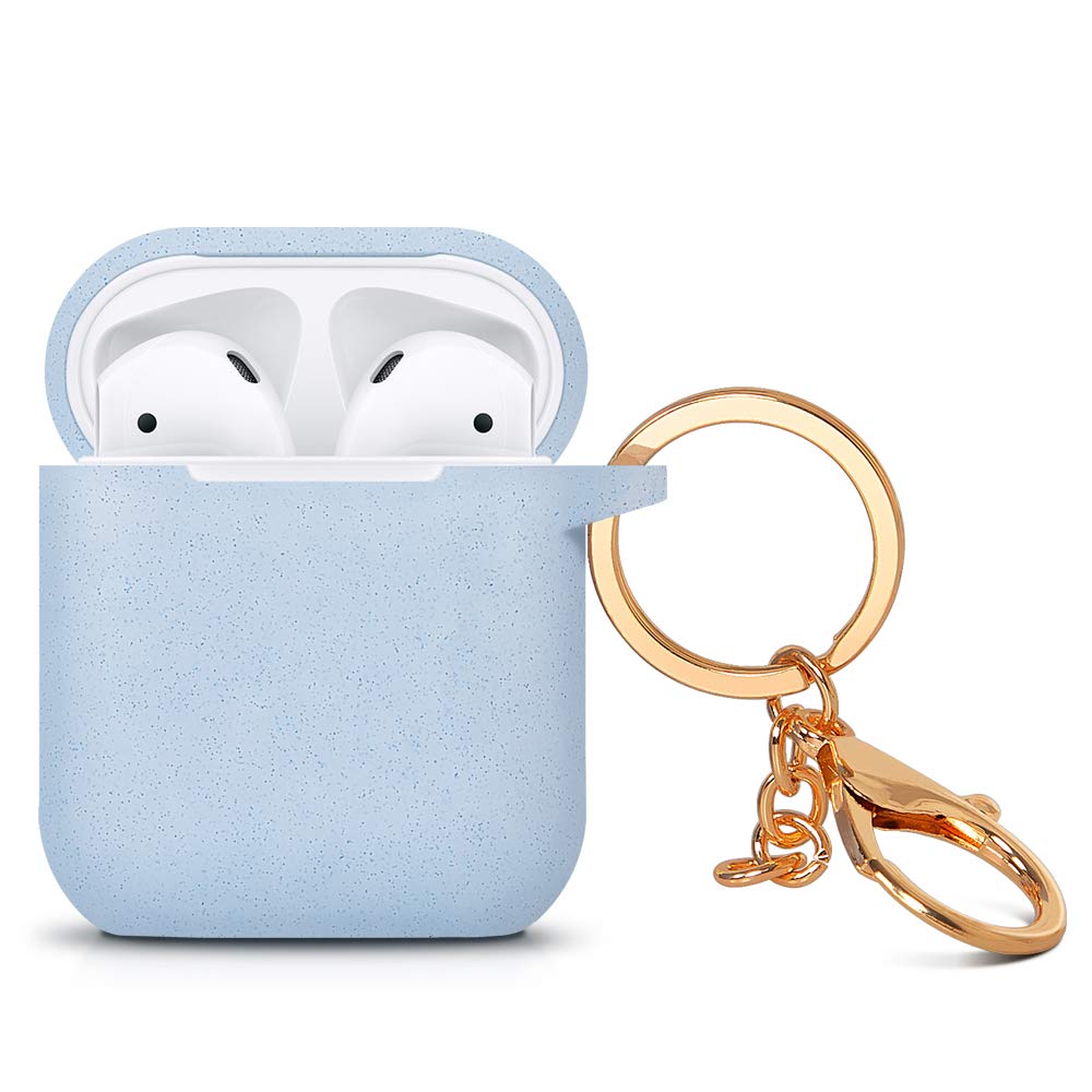 ZALU AirPods Case Cover with Keychain, Glitter Protective Silicone AirPods Accessories Skin Cover for Apple AirPods Wireless Charging Case, Front LED Visible (Blue)