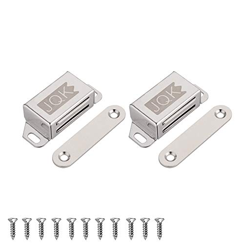 JQK Magnetic Door Catch, Heavy Duty Magnet Latch Cabinet Catches for Cabinets Shutter Closet Furniture Door, Stainless Steel 30 lbs Silver (2 Pack), CC101-P2