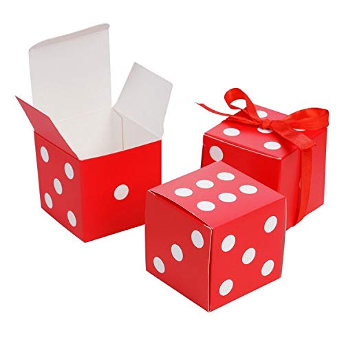 AWELL Red Dice Favor Box Bulk 2x2x2 inches with Red Ribbon, Casino Party Decoration, Pack of 50