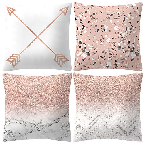 Book Cover 4PCS Rose Gold Pink Throw Pillow Cover Home Decorative Cushion Case 18 x 18 Inch Cotton Linen for Sofa (G)