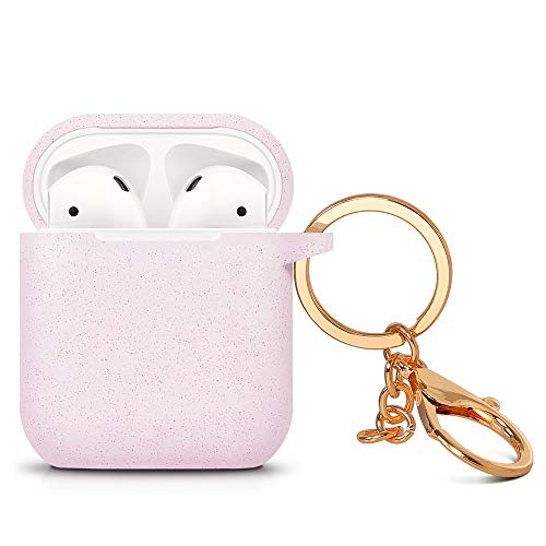ZALU Compatible for AirPods case with Keychain, Glittery Cute Airpods Silicone Case Cover for Airpods 2 & 1 [Wireless Rechargeable] (AirPods 1, Glitter Pink)