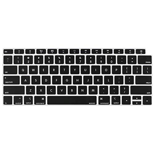 MOSISO Keyboard Cover Compatible with MacBook Air 13 inch 2019 2018 Release A1932 Retina Display with Touch ID, Waterproof Dust-Proof Protective Silicone Skin, Black