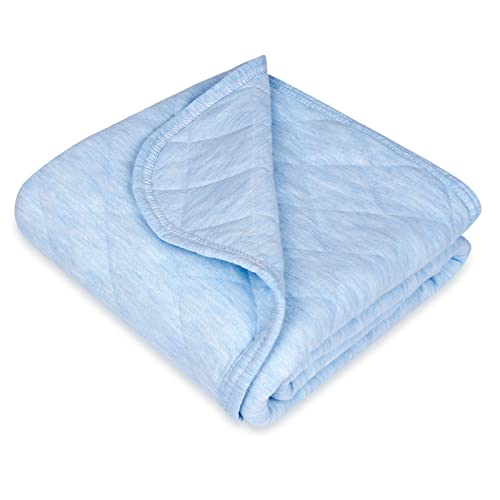 Organic Cotton Baby Blanket Warm, Breathable and Super Soft Quilted Toddler Blanket for Boys and Girls - Thermal Crib Blanket Thick and Light Weight 39x39 Inches Large -Light Blue
