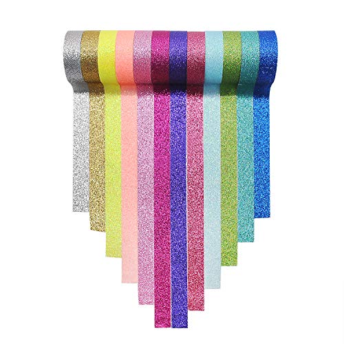 Yanqueens DIY Glitter Washi Tape Set - 12 Rolls Decorative Sparkle Bujo Tape Perfect Art, Decor, Scrapbook,Crafts and for Kids Gift
