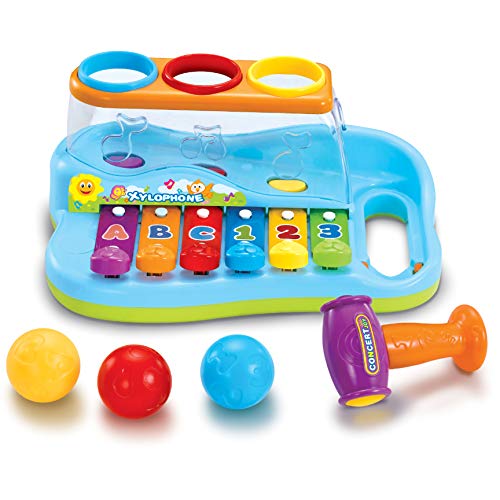Book Cover JOYIN Baby Pound & Tap Bench Xylophone Musical Toy with Color Sorting Balls and Hammer Pounding Toy for Toddlers