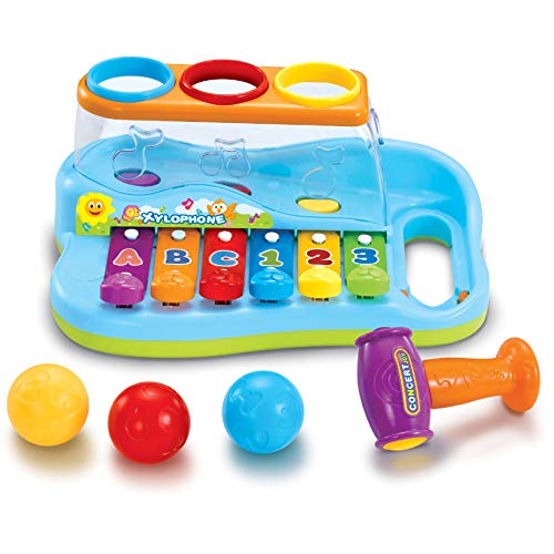 JOYIN Baby Pound & Tap Bench Xylophone Musical Toy with Color Sorting Balls and Hammer Pounding Toy for Toddlers