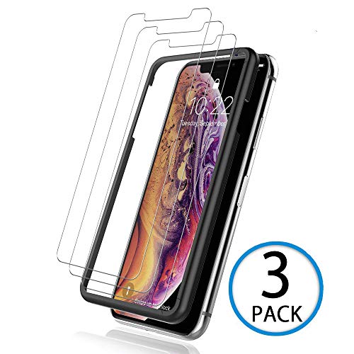 Emopeak Screen Protector Designed for Apple iPhone Xs Max 2018 (6.5 inch) Premium HD Clarity 0.25mm Tempered Glass Screen Protector with Easy Installation Alignment Case Frame (3 Pack)