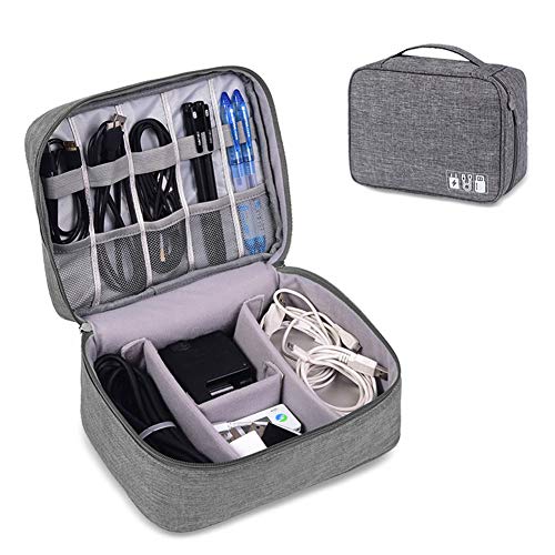 Travel Electronics Accessories Organizer Bag- Waterproof Cable Organizer Bag with 3 Removable Dividers, Padded Gadget Carrying Case for Cables, Portable Chargers, Electronics Adapters