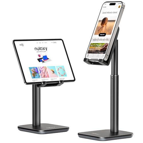 NULAXY Phone Stand, Upgraded Height Angle Adjustable Cell Phone Stand, Cradle, Dock, Desk Phone Holder Compatible with iPhone Xs Xr 8 X 7 6, All Smartphones - Black