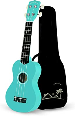 Book Cover POMAIKAI Soprano Wood Ukulele Kid Starter Uke Hawaii Kids Guitar 21 Inch with Gig Bag for Kids Students and Beginners (Blue)