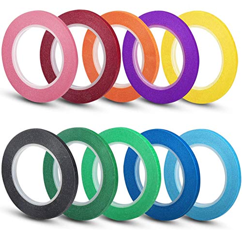 Selizo 10 Rolls 1/8” Whiteboard Pinstripe Tape Dry Erase Board Tape Line Thin Striping Graphic Chart Art Tape Grid Lining Tape for White Board, 10 Colors