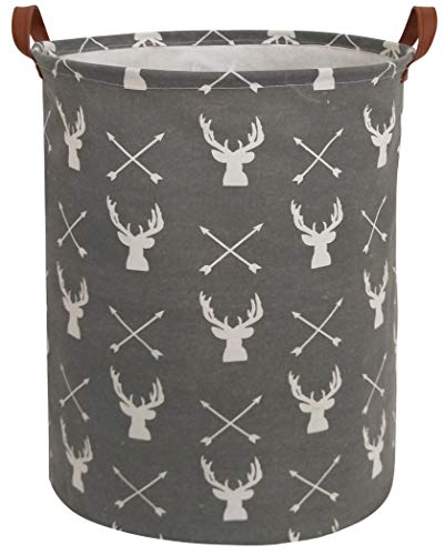 HIYAGON Large Storage Baskets,Waterproof Laundry Baskets,Collapsible Canvas Basket for Storage Bin for Kids Room,Toy Organizer,Home Decor,Baby Hamper(Grey Deer)