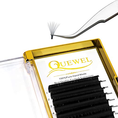 QUEWEL Easy Fan Lash Extensions 0.07mm D Curl Eyelash Extensions 8-15mm Mixed Lash Trays Matte Black Ultra Lightweight C CC D DD Curl Volume Lashes Self Fanning Lashes (0.07D Mix8-15mm)