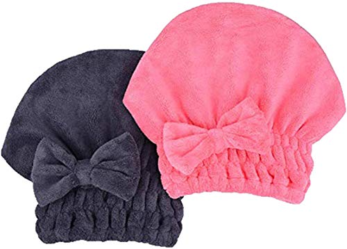 Book Cover MAYOUTH Microfiber Hair Drying Towels Head wrap with Bow-Knot Shower Cap Hair Turban hairWrap Bath Cap for Curly Long & Wet Hair Gift for Women