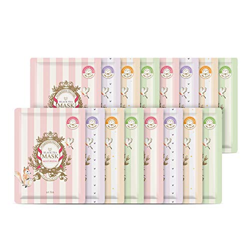TeaTime Pure Cotton Korean Face Mask Sheet 16 pack | Organic, Moisturizing, Soothing, Brightening, and Healing for Facial Skin (4 of 4 different kinds)