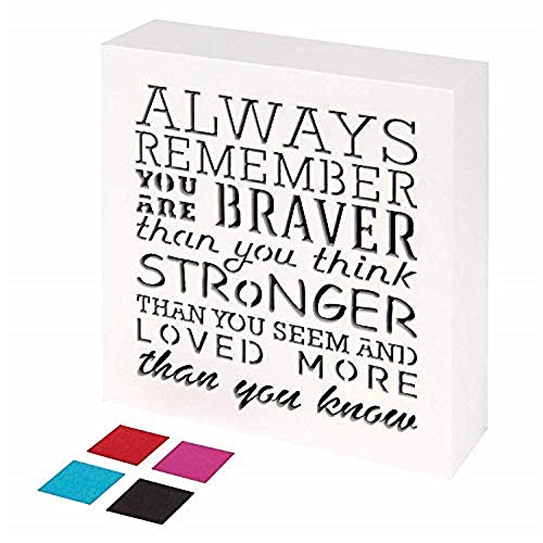 Book Cover KAUZA Always Remember You are Braver Than You Think - Inspirational Gifts Positive Wall Plaque Pallet Saying Quotes for Birthday - Presents for Mom Sister Grandma 5.5 x 5.5 Inch