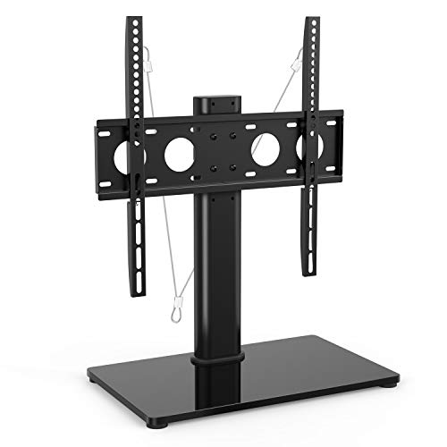 Universal TV Stand - Table Top TV Stand for 32-47 Inch LCD LED TVs - Height Adjustable TV Base Stand with Tempered Glass Base & Wire Management & Security Wire, Holds Up to 88lbs, VESA 400x400mm
