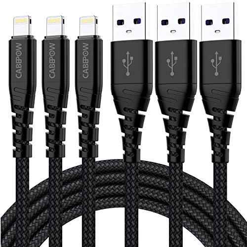 3Pack iPhone Charger Cable 3Ft, CABEPOW 3 Foot Lightning to USB-A 2.4A Fast Charging Cord with 3 Feet Short Premium Nylon Braid Wire for iPhone 11/11Pro/X/XS/XR/XS Max/8/7/6/5S/SE/SE 2020- Black