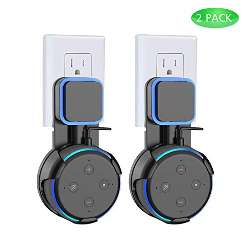 Book Cover Echo Dot 3rd Wall Mount, Outlet Wall Mount Hanger Holder Stand for Echo Dot 3rd Generation,Built-in Cable Management, Plug in Kitchens, Bathroom and Bedroom - Black 2 Pack
