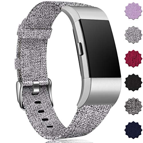 Maledan Compatible with Fitbit Charge 2 Bands for Women Men, Large, Light Grey