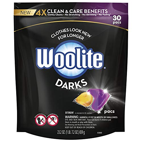 Book Cover Woolite Darks Pacs, Laundry Detergent Pacs, 30 Count, for Standard and HE Washers, detergent for black clothes, black detergent, dark laundry detergent