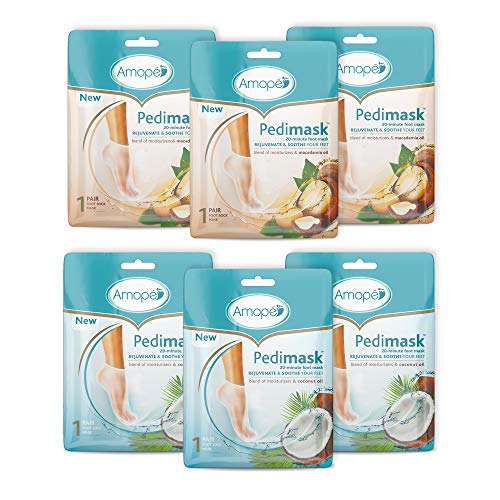 Amope PediMask Kit- 20 Minute Foot Mask to Rejuvenate and Soothe Your Feet with Blend of Moisturizers and Coconut and Macadamia Oils for Baby Smooth Feet in Minutes, 6 Packs
