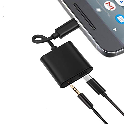 Pixel 2 Headphone and Charger Adapter, Autynie 2 in 1 USB-C to 3.5mm Aux Port with Type-C Fast Charging Port for Pixel 3/2/XL, New iPad, Essential Phone and More-Support DAC and Hi-Res Music (Black)
