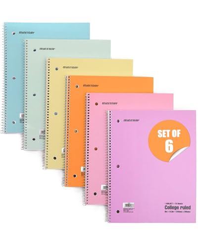 Mintra Office Spiral Notebooks, Wirebound, Journals for School, Work, Business, Aesthetic Stationery, Writing Pads, Teacher & Student Supplies (6, Pastel, College)