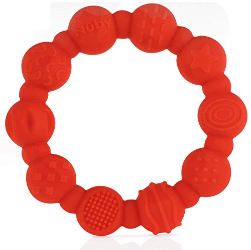 Nuby 100% Silicone Teether Ring, 3 Months + (Red)