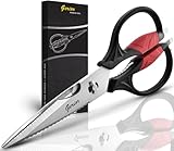 Kitchen Scissors - Heavy Duty Utility Come Apart Kitchen Shears for Chicken, Meat, Food, Vegetables - 9.25 Inch Long Black & Red