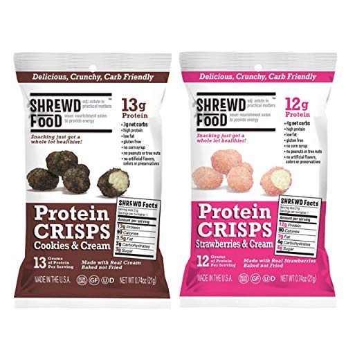 Book Cover Shrewd Food Sweet Variety Pack Protein Crisps 8 Pack | High Protein, Low Carb, Gluten Free Snacks | No Artificial Flavors | Soy Free, Peanut Free | Includes Cookies & Cream + Strawberries & Cream