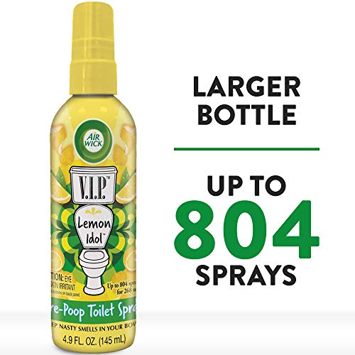 Air Wick V.I.P. Pre-Poop Toilet Spray, Up to 268 uses, Contains Essential Oils, Lemon Idol Scent, 4.9 oz.