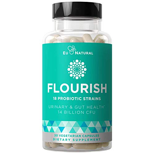 Flourish Probiotics + Prebiotics for Women â€“ Gut & Digestion, Urinary Tract, Reduce Bloating, Vaginal Health â€“ 18 Clinically Proven Strains, 14 Billion CFU â€“ 30 Shelf-Stable Mini Vegetarian Capsules