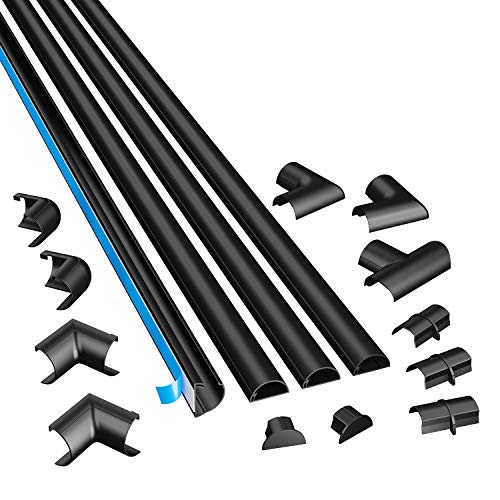 D-Line Black Medium Cord Cover Kit, 13FT Self-Adhesive Wire Hider, Cable Raceway to Hide Wires on Wall, Cable Management - 4 x 39in Lengths and Accessories