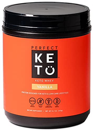 Perfect Keto Pure Whey Protein Powder Isolate Delicious 100% Grass Fed Meal Replacement Shake No Artificials, Gluten Free, Soy Free, Non-GMO (Vanilla)