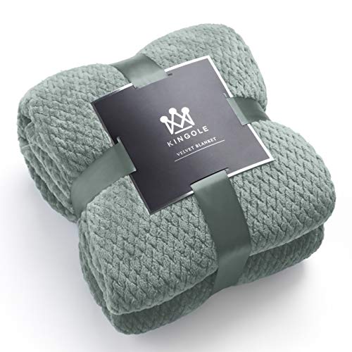 Kingole Flannel Fleece Luxury Throw Blanket, Laurel Green Queen Size Jacquard Weave Pattern Cozy Couch/Bed Super Soft and Warm Plush Microfiber 350GSM (90 x 90 inches)