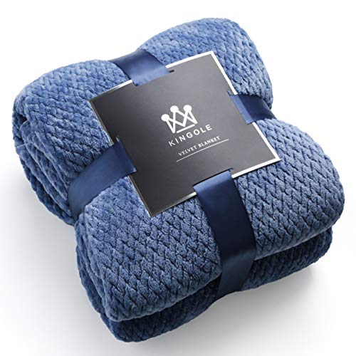 Kingole Flannel Fleece Luxury Throw Blanket, Sapphire Blue Twin Size Jacquard Weave Pattern Cozy Couch/Bed Super Soft and Warm Plush Microfiber 350GSM (66 x 90 inches)