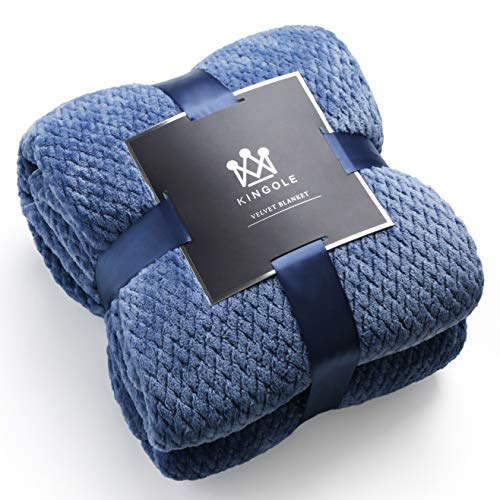 Book Cover Kingole Flannel Fleece Luxury Throw Blanket, Sapphire Blue Queen Size Jacquard Weave Pattern Cozy Couch/Bed Super Soft and Warm Plush Microfiber 350GSM (90 x 90 inches)
