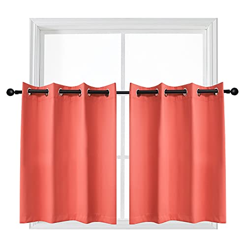 Book Cover YGO Blackout Window Tiers for Nursery Eyelet Top Window Treatment Blackout Curtain Panels Coral W52 x L36 with 1 Inches Header