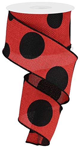 Polka Dot Cross Royal Burlap Wired Edge Ribbon - 2.5" x 10 Yards (Red)