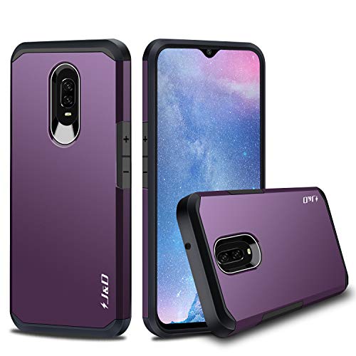 Book Cover J&D Case Compatible for OnePlus 6T Case, Heavy Duty Dual Layer Hybrid Shock Proof Protective Rugged Bumper Case for OnePlus 6T Case, Purple